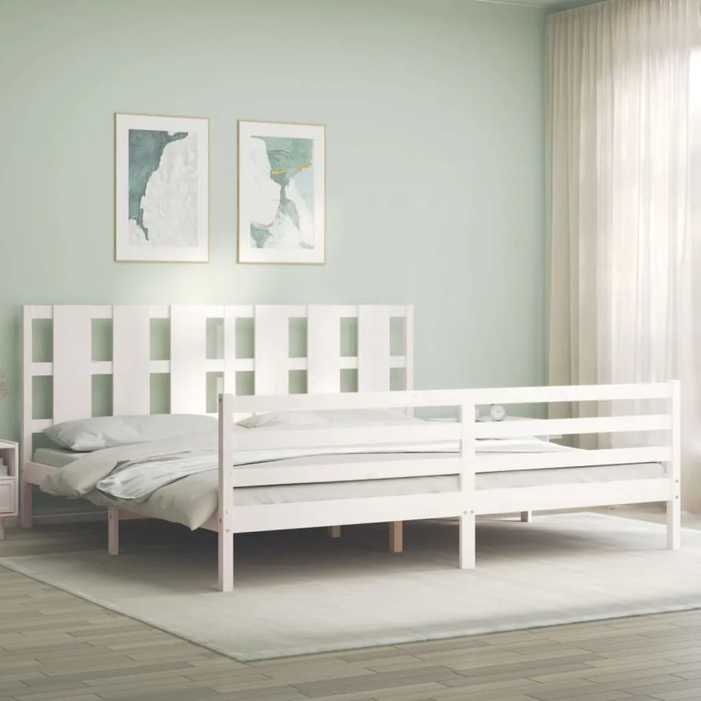 Estrutura de cama com cabeceira 200x200cm madeira maciça branco