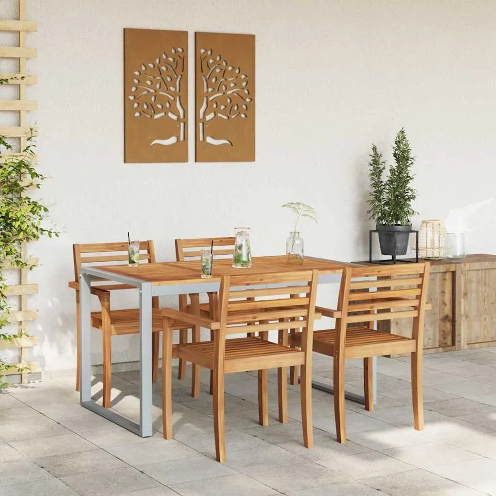 Mesa de Jantar ao Ar Livre vidaXL Cinza 140x80x75 cm Aço e Madeira Sól