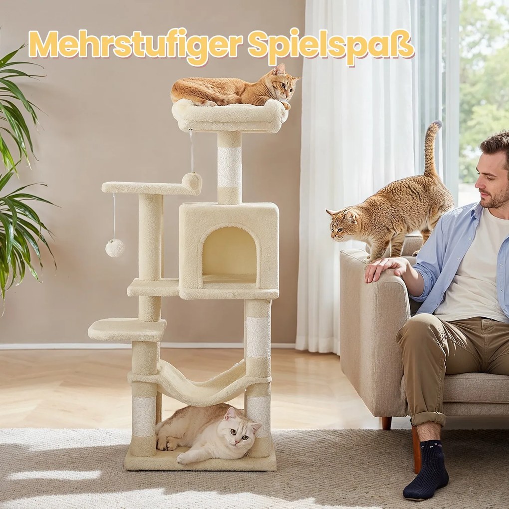 Arranhador para gatos com vários andares 45 x 35 x 112 cm bege