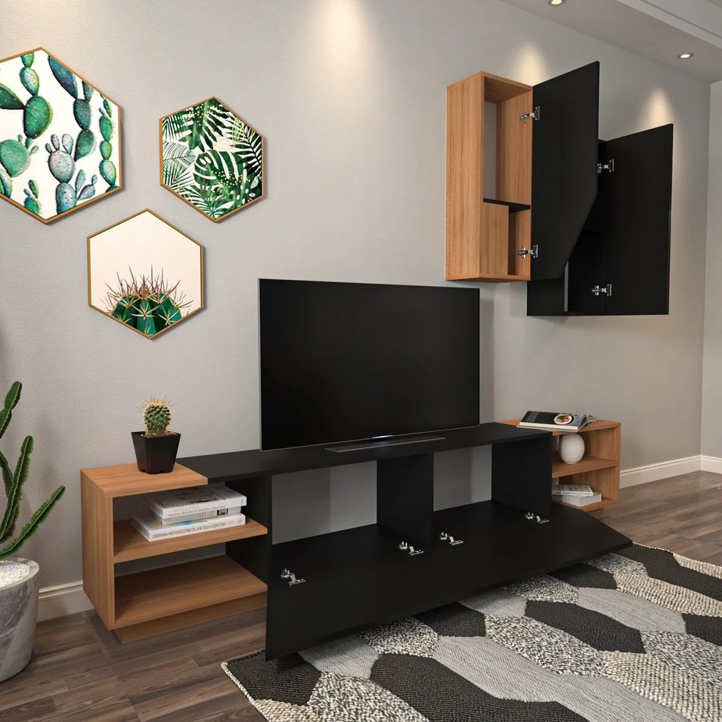 Móvel TV Zebra – Preto e Teca – 240 cm