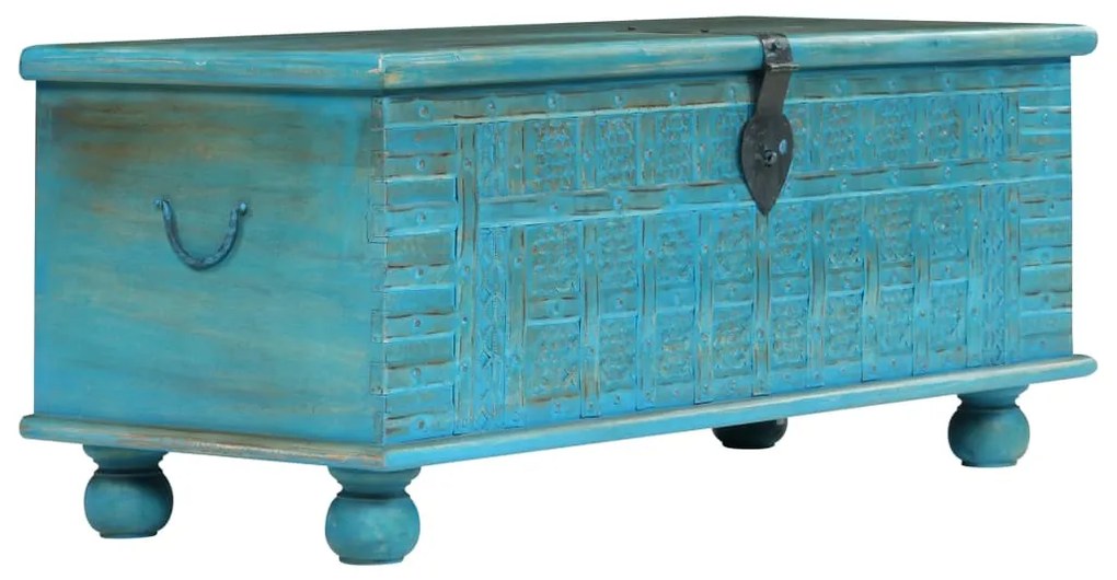 vidaXL Arca de arrumos madeira mangueira maciça 100x40x41 cm azul