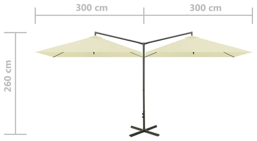 Guarda-sol de jardim duplo com poste de aço 600x300 cm areia