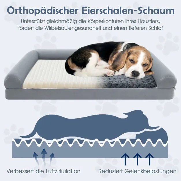 Cama ortopédica para cães grandes 122 x 89 x 18 cm com almofada para cães grandes e médios Cinza XL