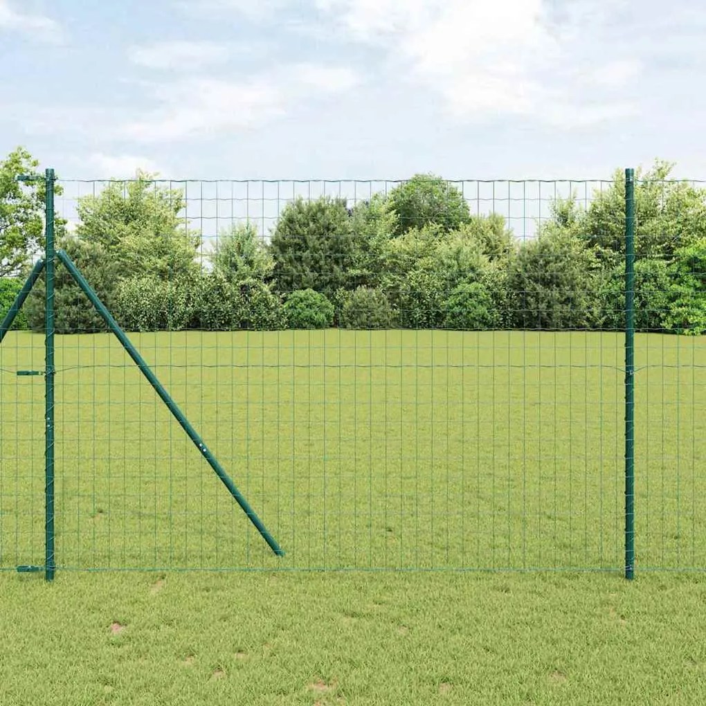 vidaXL Cerca Euro com 7 Postes 1,5x10m em Aço Galvanizado Verde