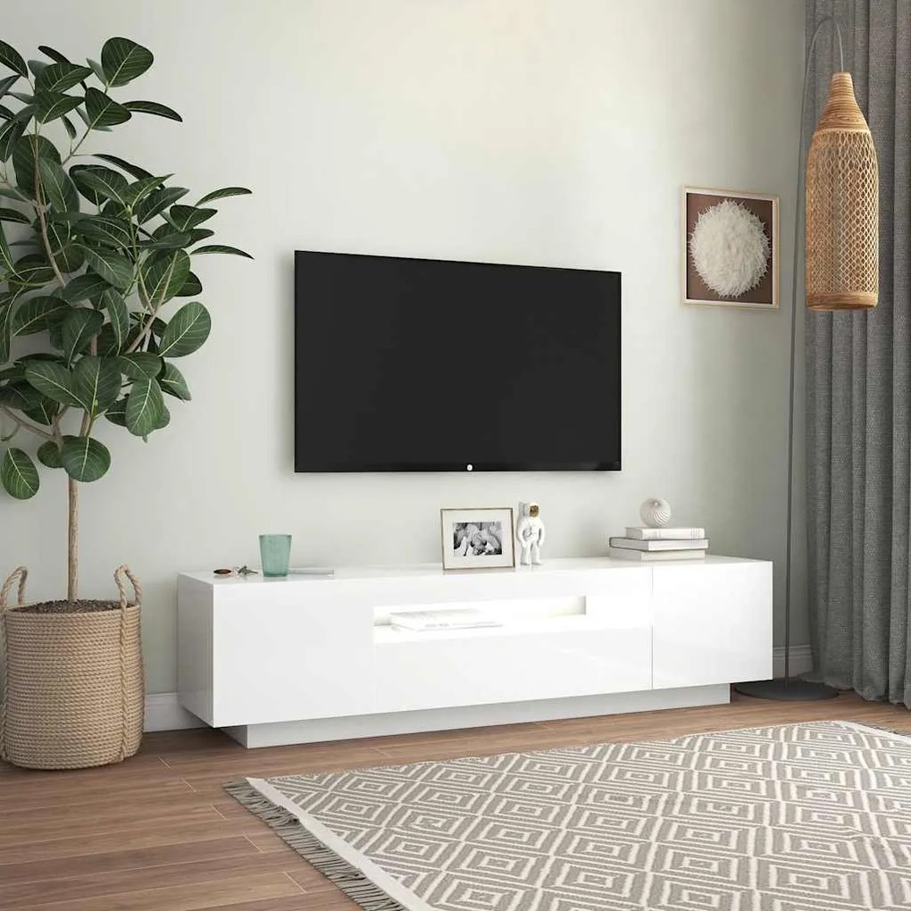 Móvel de TV com luzes LED 160x35x40 cm branco brilhante