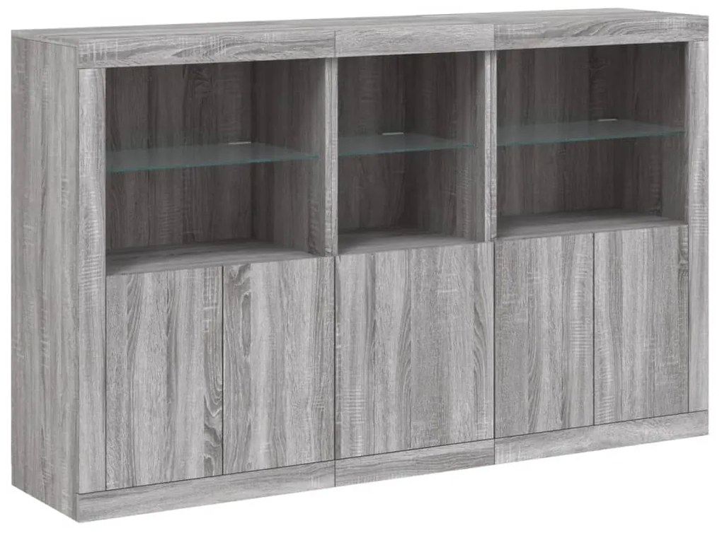 Aparador com luzes LED 162x37x100 cm cinzento sonoma