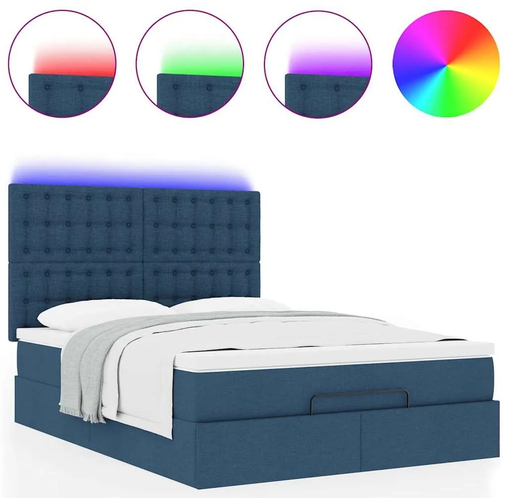 Estrutura de cama otomana com colchão tecido azul 140x200cm