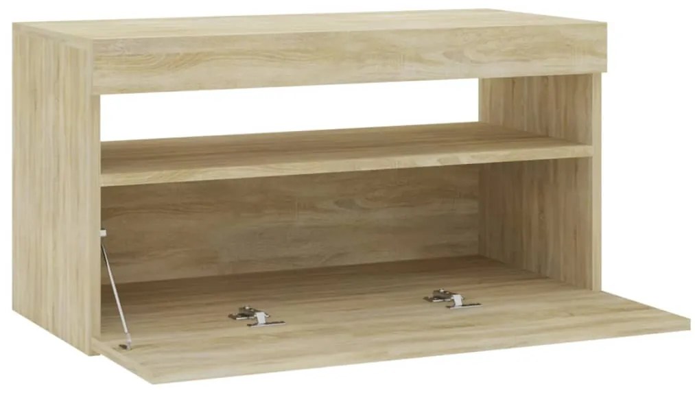 Móvel de TV com luzes LED 75x35x40 cm carvalho sonoma