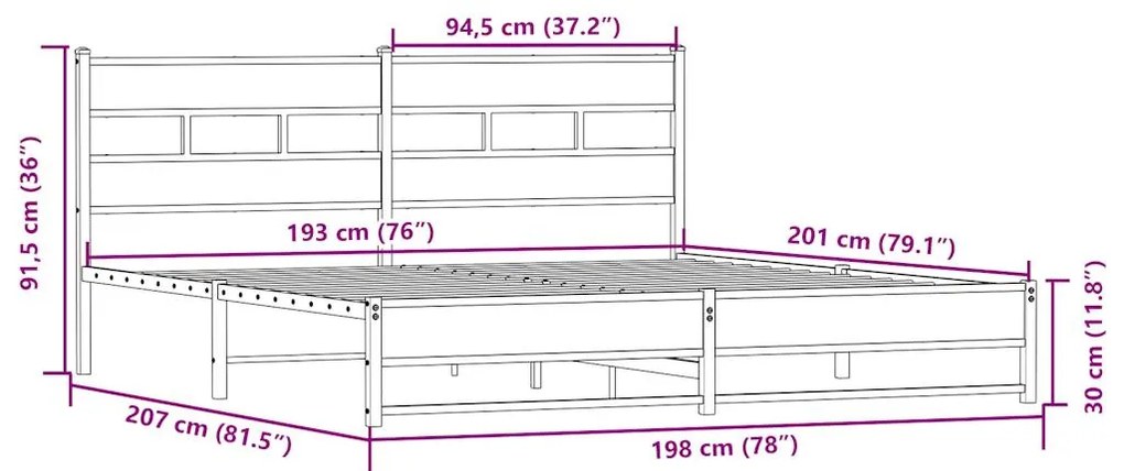 Estrutura de cama sem colchão 193x203cm metal carvalho sonoma