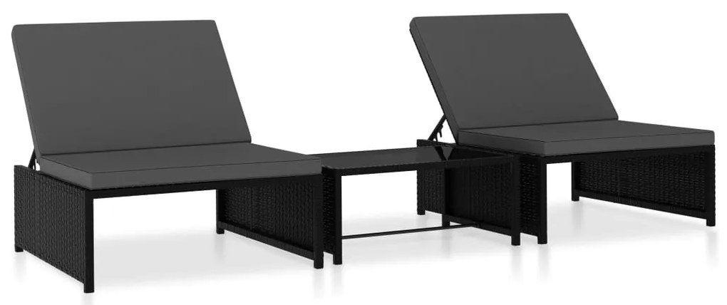 Espreguiçadeiras com mesa 2 pcs vime PE preto