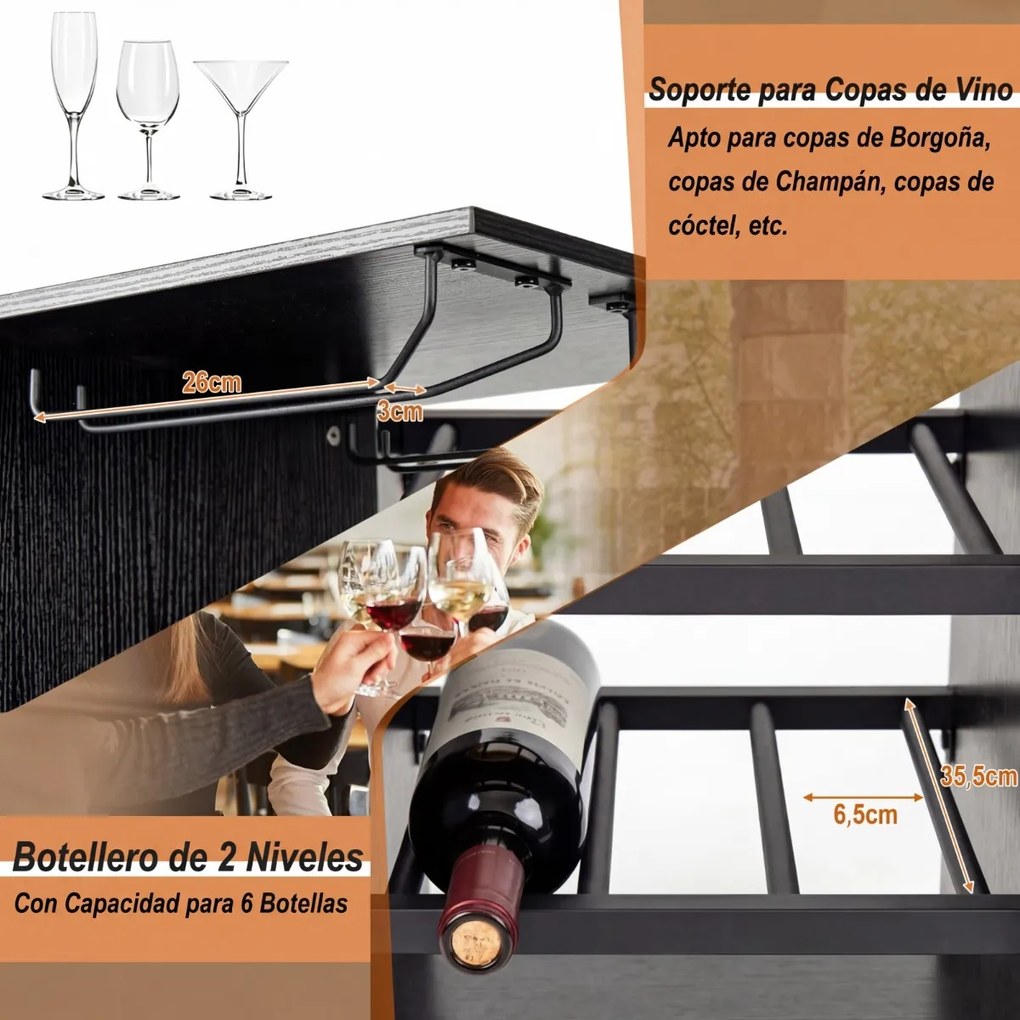 Conjunto mesa 120 x 40 x 120 cm e 2 cadeiras de bar, mesa e bancos industriais com suportes para copos, estantes para sala de jantar e cozinha, preto