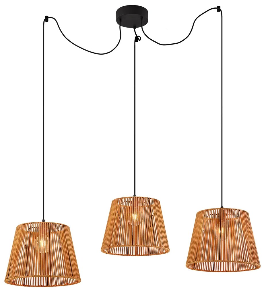 Candeeiro suspenso exterior preto com abajures de corda laranja 3-luzes IP44 - Cava Japandi