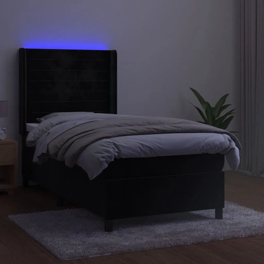 Cama box spring c/ colchão/LED 90x190 cm veludo preto