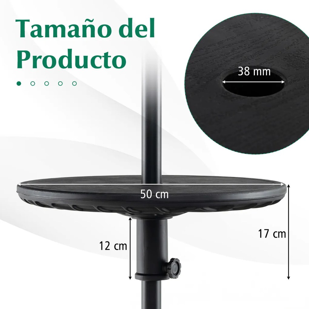 Mesa redonda de 50mm jardim para guarda-sol de 38mm Mesa de guarda-sol de madeira sintética portátil para pátio Piscina Praia Jardim Preta