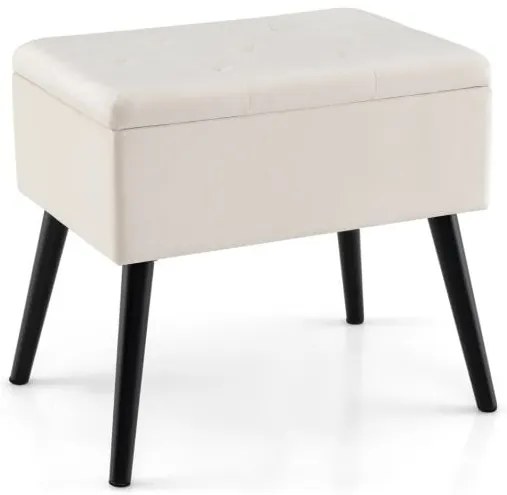 Pufe moderno estofado com tampa articulada de veludo e apoio para os pés - Preto