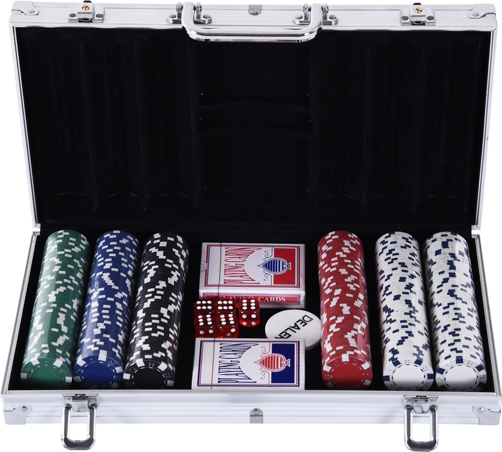 Mala de Poker Profissional com 300 Fichas Jogo de Poker com Mala de Alumínio 5 Dados 2 Baralhos de Cartas e 1 Ficha de Dealer 38x20,5x6,5cm Multicor