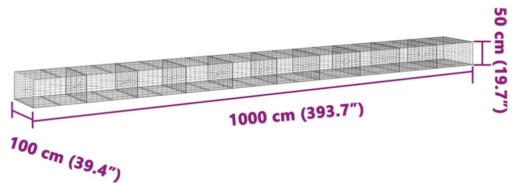 Cesto gabião com cobertura 1000x100x50 cm ferro galvanizado