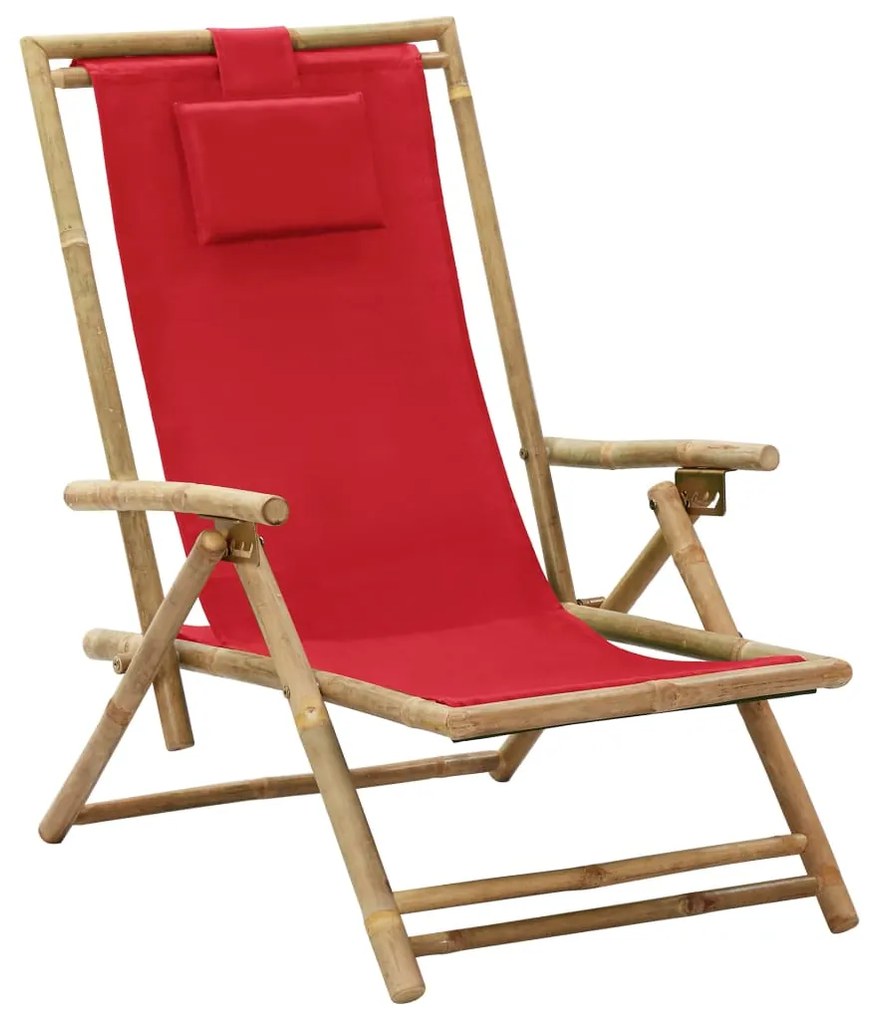 vidaXL Cadeira de descanso reclinável bambu e tecido vermelho