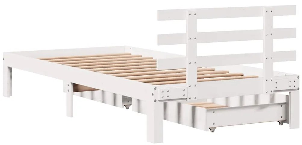 Estrutura de cama com gavetas 75x190 cm pinho maciço branco