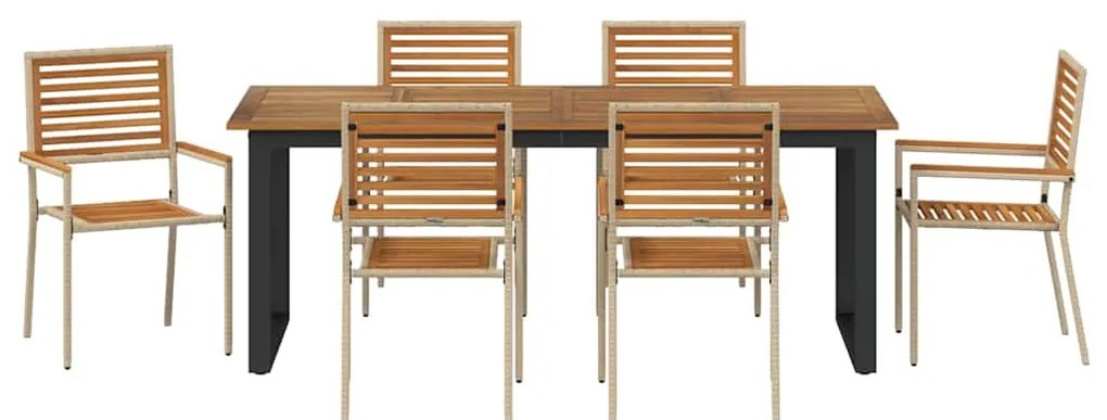 Conjunto de Jantar para o Jardim 7 pcs Bege 200 x 90 x 75 cm