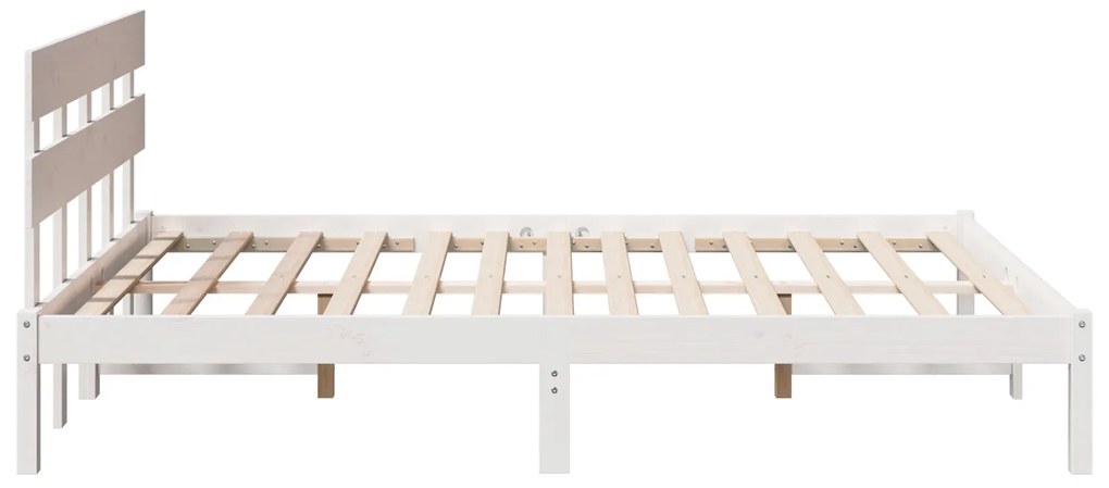 Estrado de Cama com Cabeceira Branca 140x200 cm Madeira Maciça de Pinh