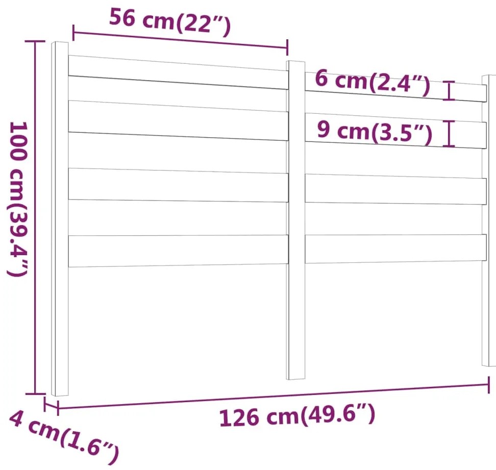 Cabeceira de cama 126x4x100 cm pinho maciço cinzento