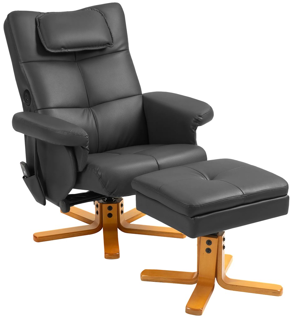 HOMCOM Poltrona de massagem com apoio para os pés, encosto reclinável até 135°, compartimento de armazenamento, controle remoto | Aosom Portugal