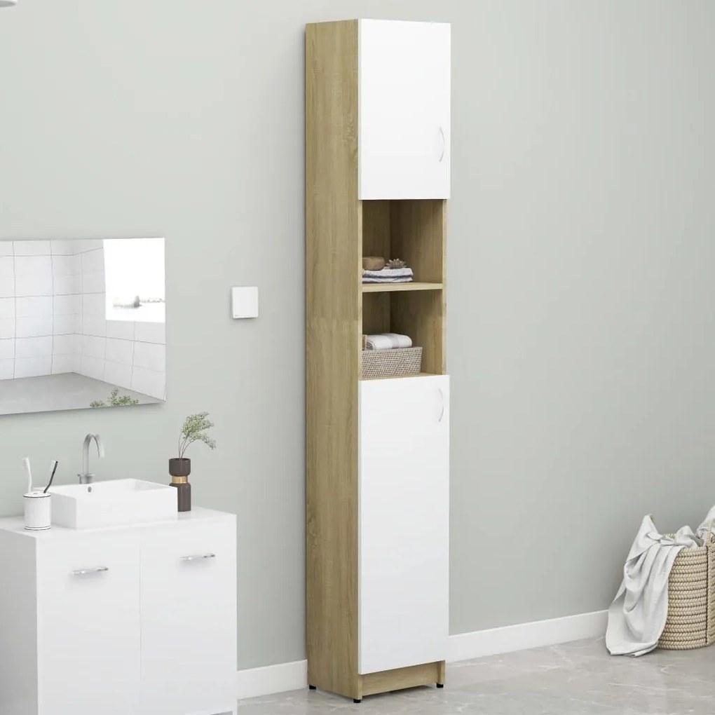 Armário Alto Loony de 190cm - Branco/Carvalho - Design Moderno