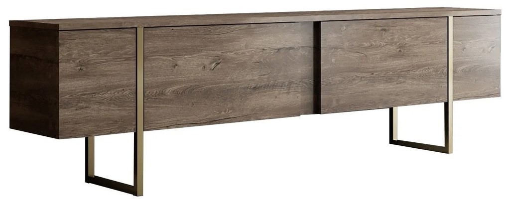 Conjunto de Mobiliário de Sala Luxe Set – Nogueira e Dourado – TV Stan