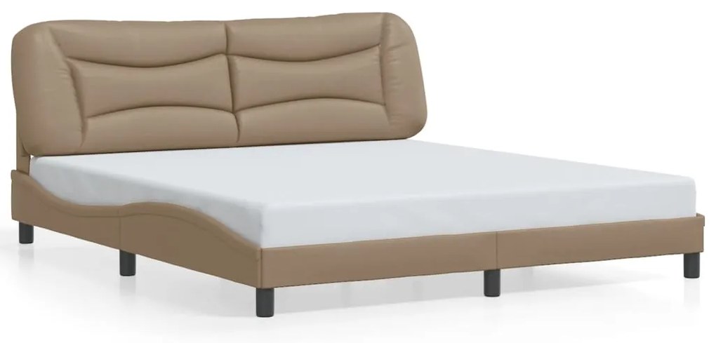 Estrutura cama c/ luzes LED 180x200 cm couro artif. cappuccino