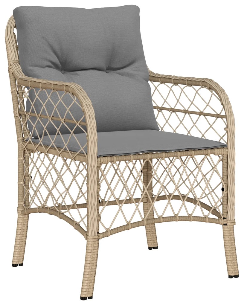 Conjunto de Jantar de Jardim com Almofadas Bege Vime PE