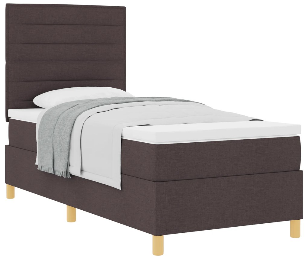 Cama Box Spring com Colchão Castanho Escuro 100x200 cm Tecido