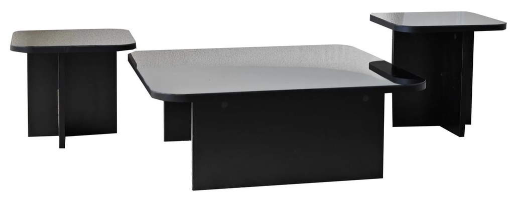 Conjunto de Mesas de Centro Jazz – Preto e Fumê – 80x30x80 cm, 40x35x4
