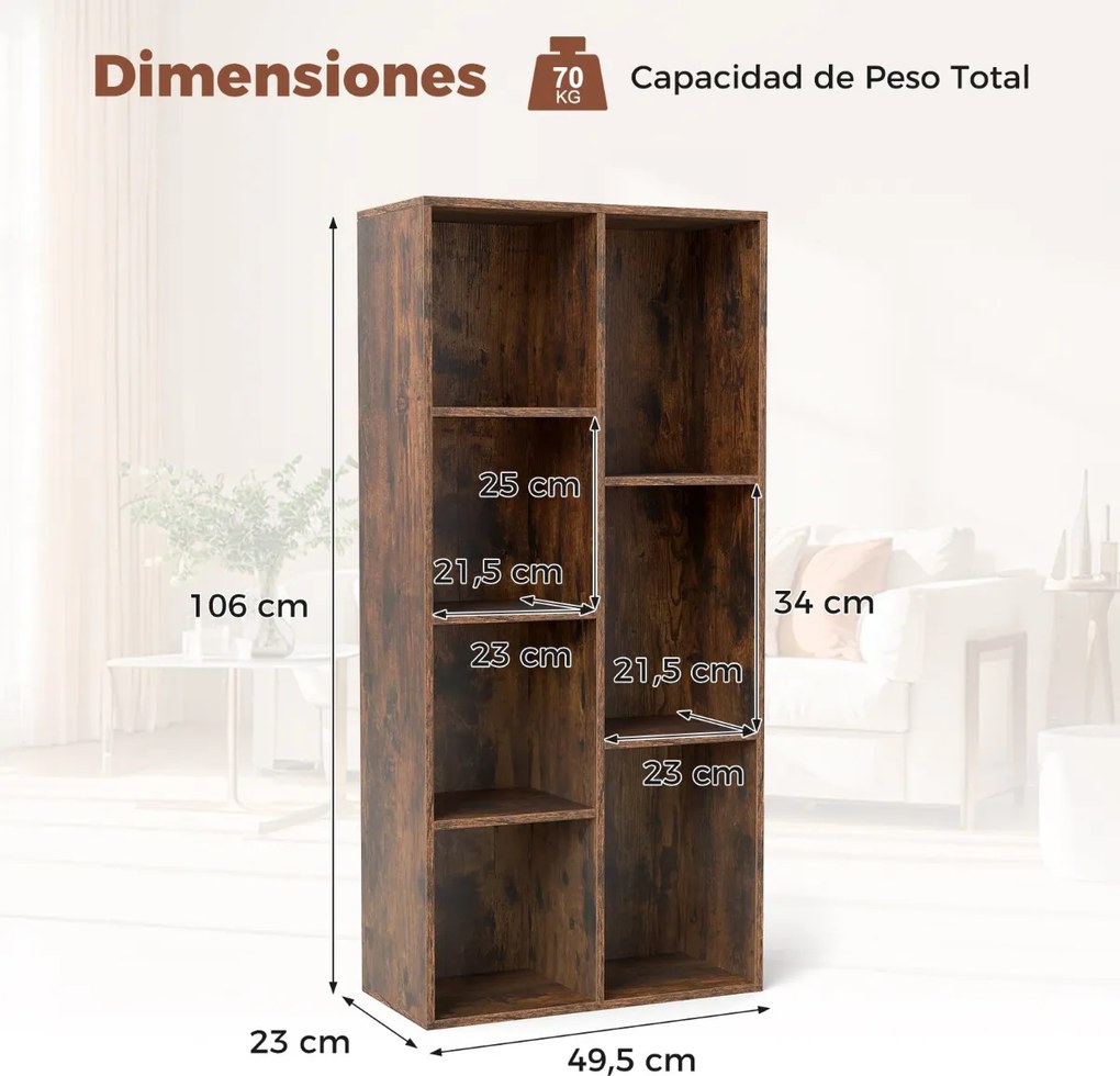 Estante sala, escritório com 7 cubos 49,5 cm x 23 cm x 106 cm vertical ou horizontal Castanho