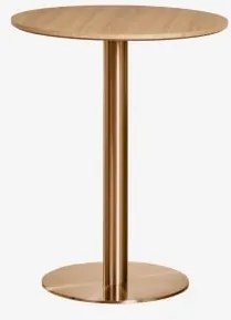 Mesa De Bar Redonda Em Mdf Xiren Ø60 Cm & Castanho Madeira Natural - Ouro Rosa Escovado - Sklum
