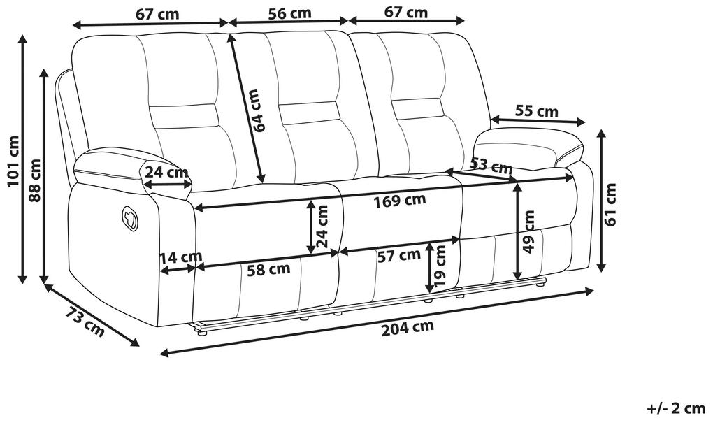 Sofá de 3 lugares reclinável em tecido taupe BERGEN Beliani