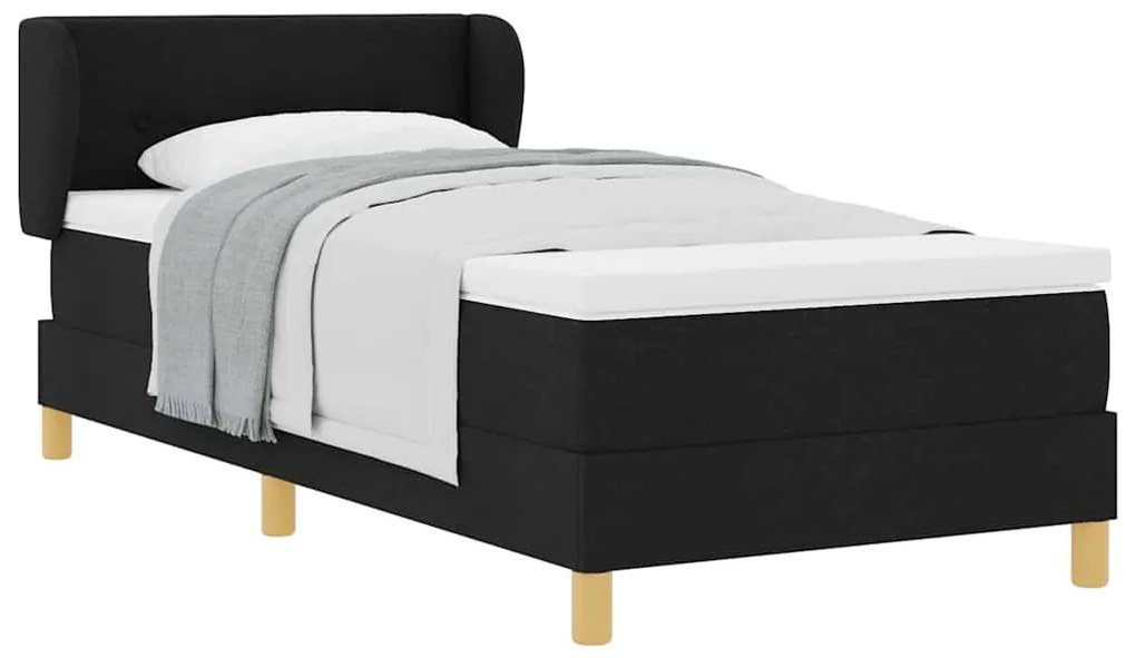 Camas Box Spring em Tecido Preto com Colchão 100x200 cm