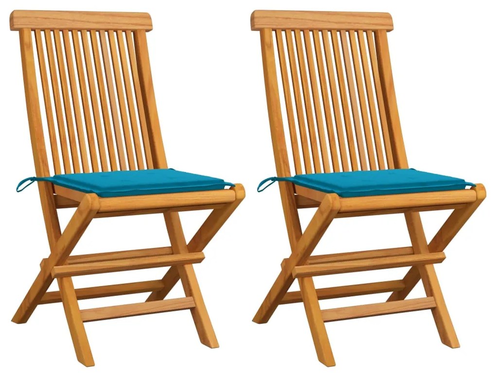 vidaXL Cadeiras de jardim c/ almofadões azuis 2 pcs teca maciça