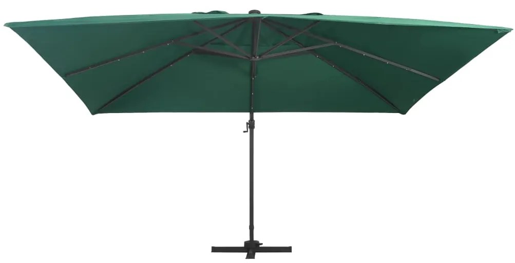 Guarda-sol cantilever luzes LED/poste alumínio 400x300 cm verde
