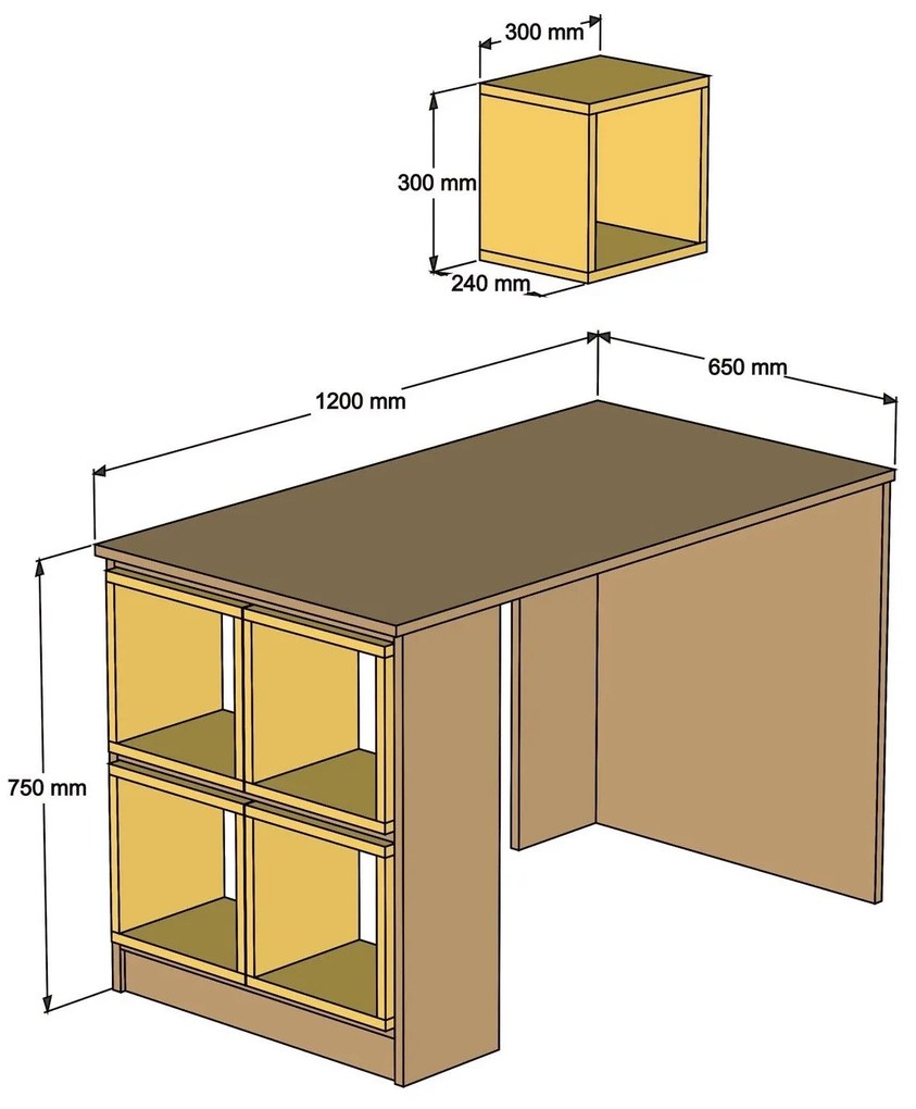 Secretária Box – Nogueira e Creme – 120x75x65 cm