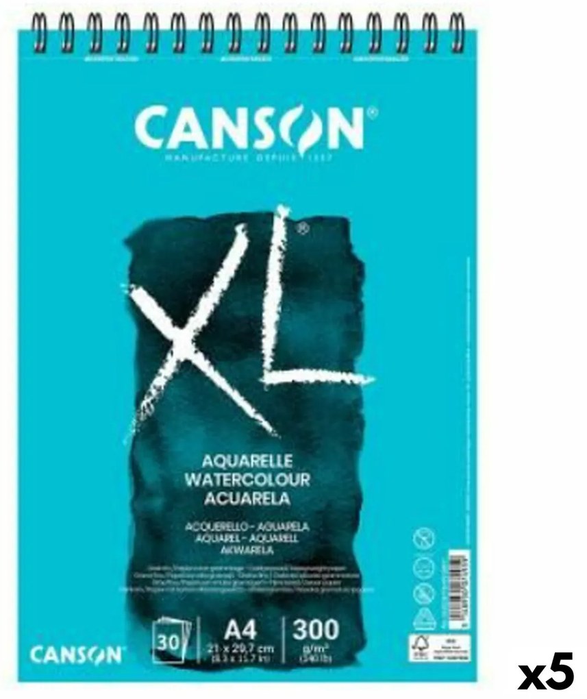 Almofada de Desenho Canson XL Aquarelle 20 Folhas A5 Branco 5 Unidades 300 G/m²