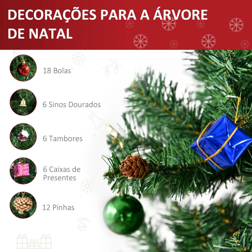 HOMCOM Árvore de Natal Artificial 180cm Ignífugo com 624 Ramos 48 Deco