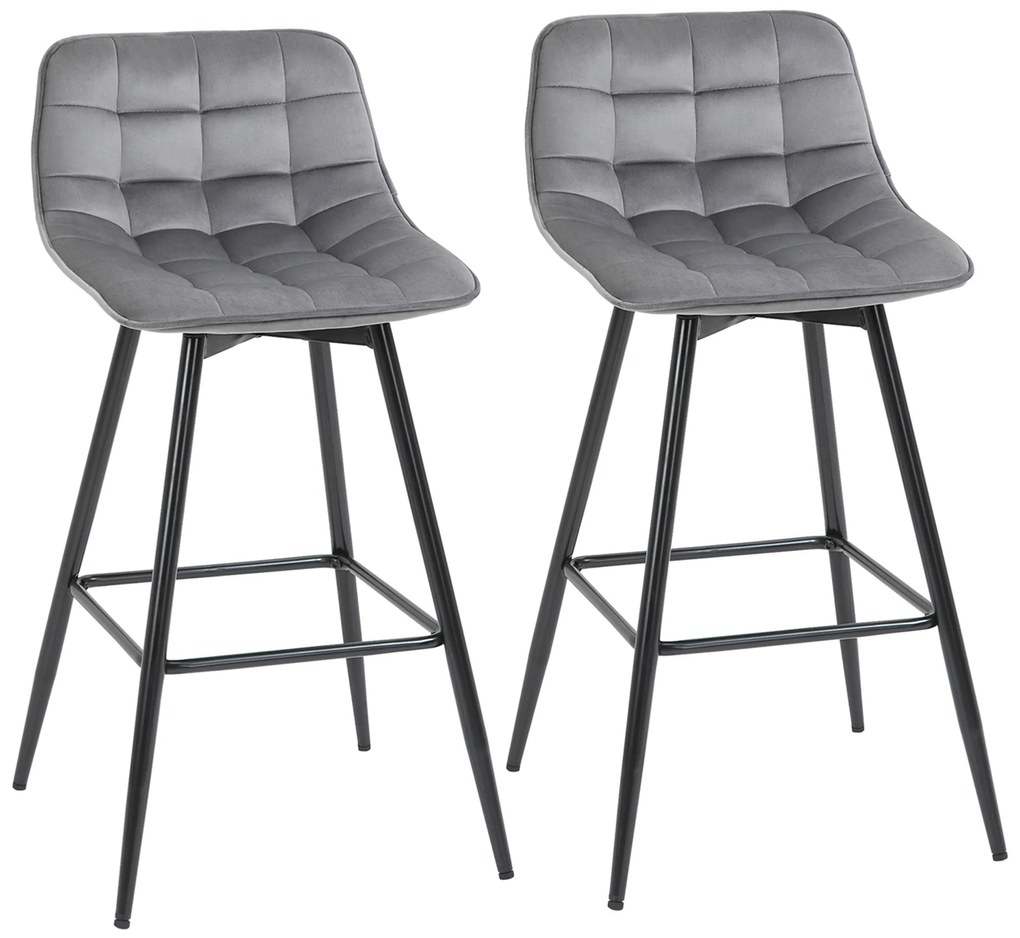 Conjunto de 2 Bancos de Bar com Encosto e Apoio para os Pés Bancos Altos Acolchoados de Estilo Nórdico 45x47x88 cm Cinza