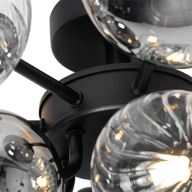 Candeeiro de teto preto com vidro fumê e transparente 10 luzes - Bonnie Art Deco