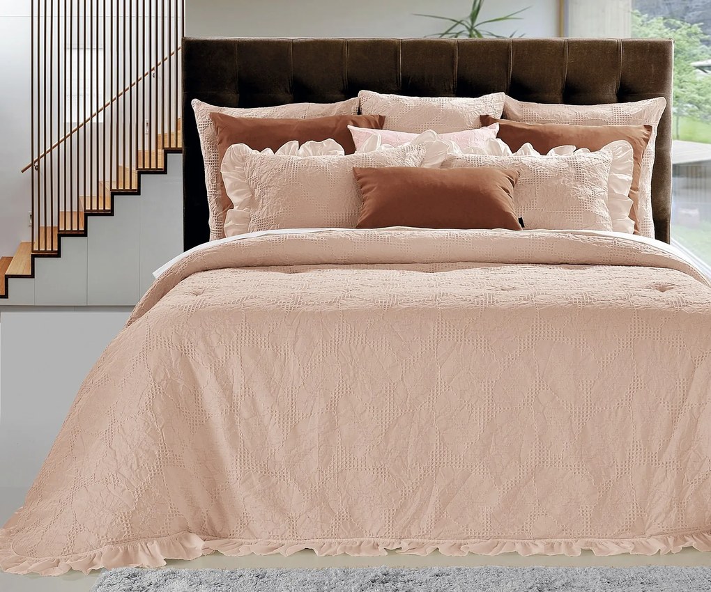 COLCHA DE VERÃO COM FOLHOS - COLCHA NINHO DE ABELHA- COLCHA DE VERÃO COR ROSA BLUSH: 1 Fronha vazia 50x70 cm