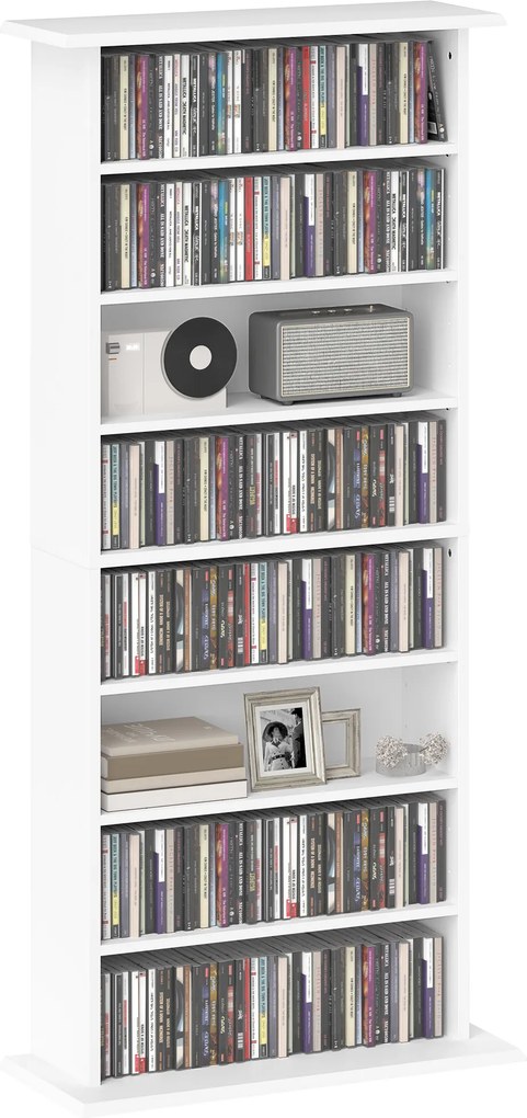 Organizador para CDs e DVDs com 8 compartimentos e 6 prateleiras ajustáveis 58 x 24 x 126,3 cm, capacidade máxima de 360 CDs/185 DVDs e Blu-rays, bran