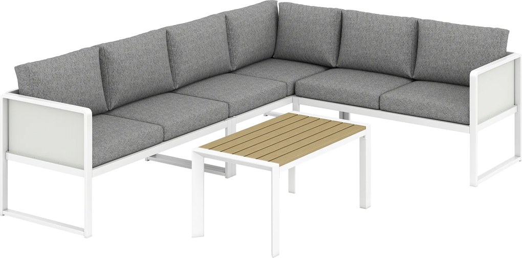 Outsunny Conjunto de Jardim de 4 peças Sofá Exterior Seccional em L com 3 Sofás de 2 Lugares em Textilene Cinza Claro e Branco | Aosom Portugal