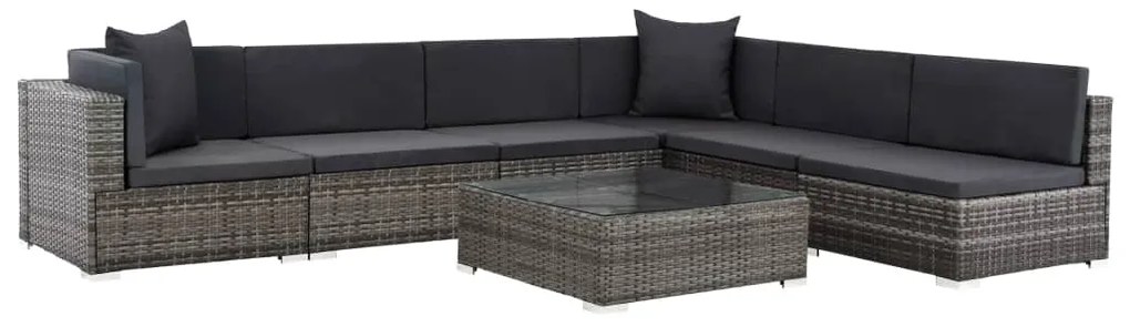 vidaXL 7 pcs conjunto lounge de jardim c/ almofadões vime PE cinzento