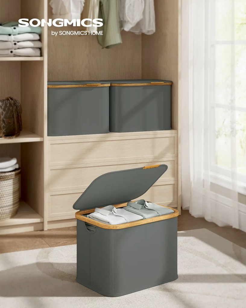 Cesto da roupa suja 42 x 32 x 30 cm com tampa, 40 litros, em tecido Oxford cinzento ardósia