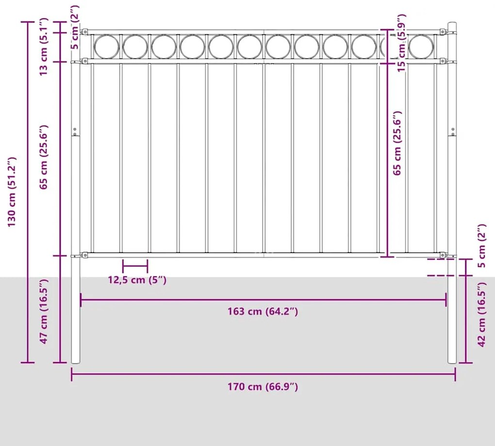 Cerca de Jardim Cinza 1,7x0,8m em Aço